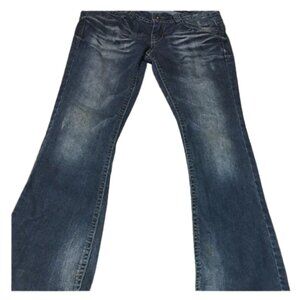 SIZE5 WOMENS Y2k Super Flare Dark Denim Distressed Lowrise Jeans